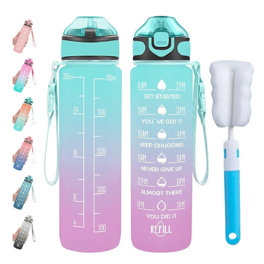 Tha BADDEST Leakproof 32 oz Drinking Water Bottle with Time, Straw, Motivational & Carrying Strap.